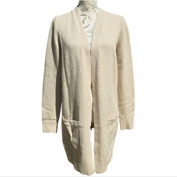 GAP Cozy Longline Open Front Cardigan In Heather Oatmeal Cream Women's Size XS - Picture 2 of 9